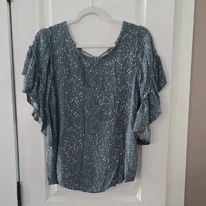 Maurices Teal Ruffle Sleeve Blouse